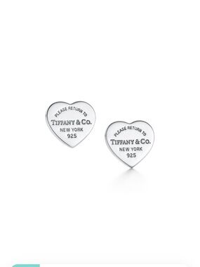 Tiffany & Co. Sterling Silver Heart Tag Stud Earrings with Signature Blue Pouch